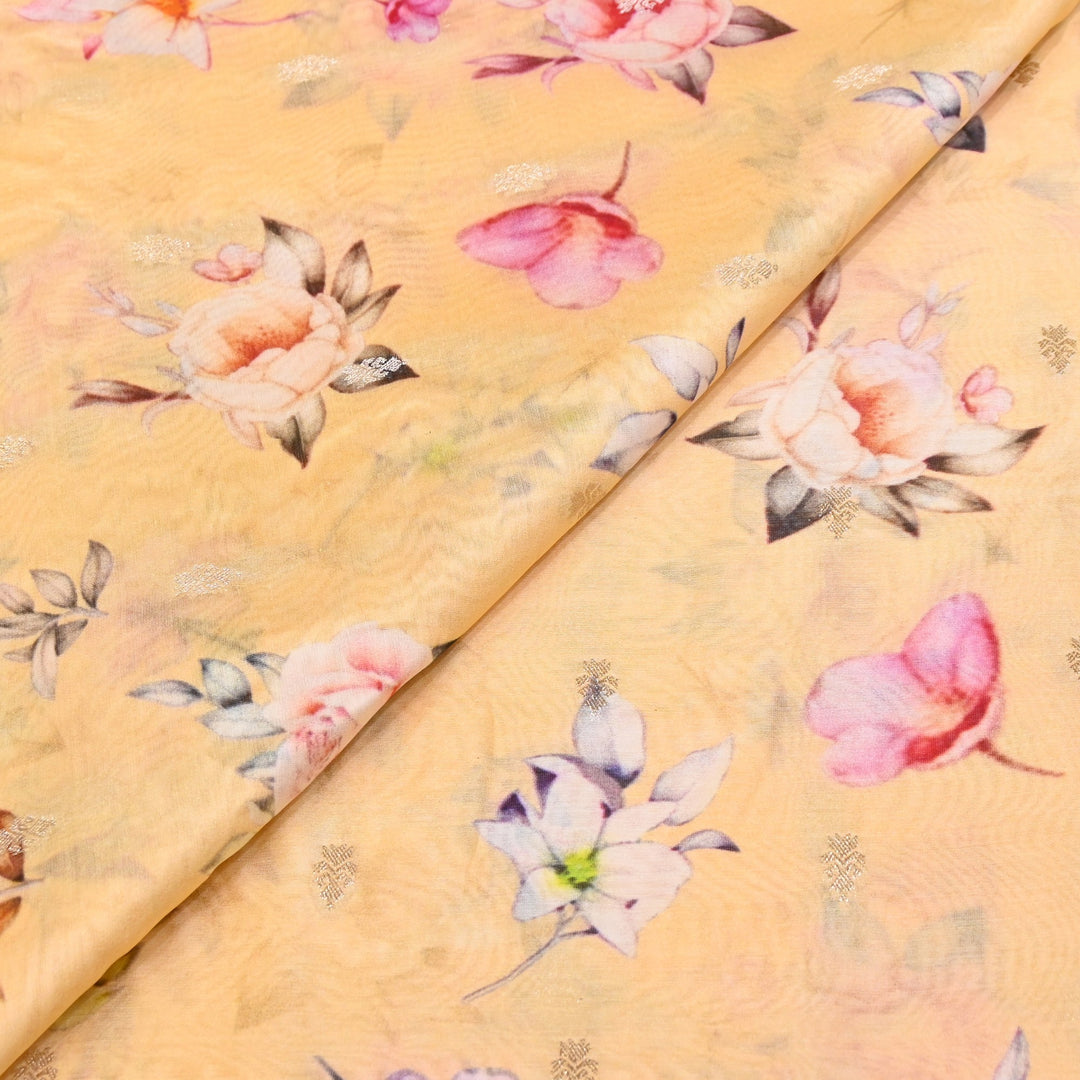 Silk Chanderi Zari Print Fabric | Designer Fabric | GE1970-14