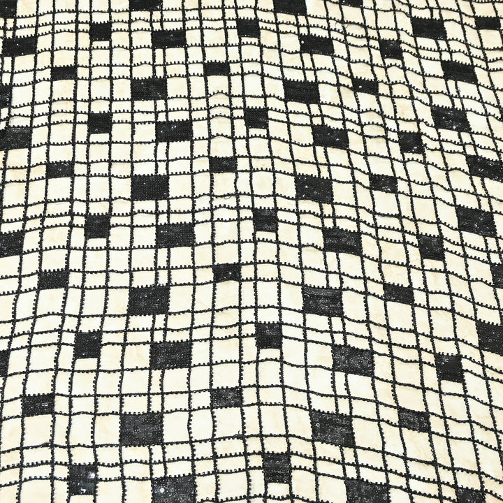 Premium Imported Net Sequins Embroidery Fabric – Gold Geometric Check Designer Net Fabric |E18209-2