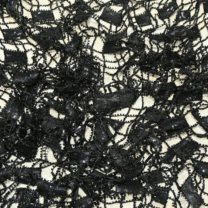 Premium Imported Net Sequins Embroidery Fabric – Gold Geometric Check Designer Net Fabric |E18209-2