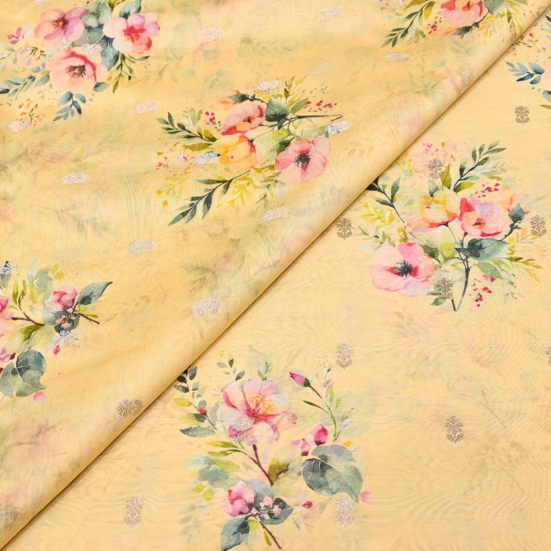 Silk Chanderi Zari Print Fabric | Designer Fabric | GE1970-16