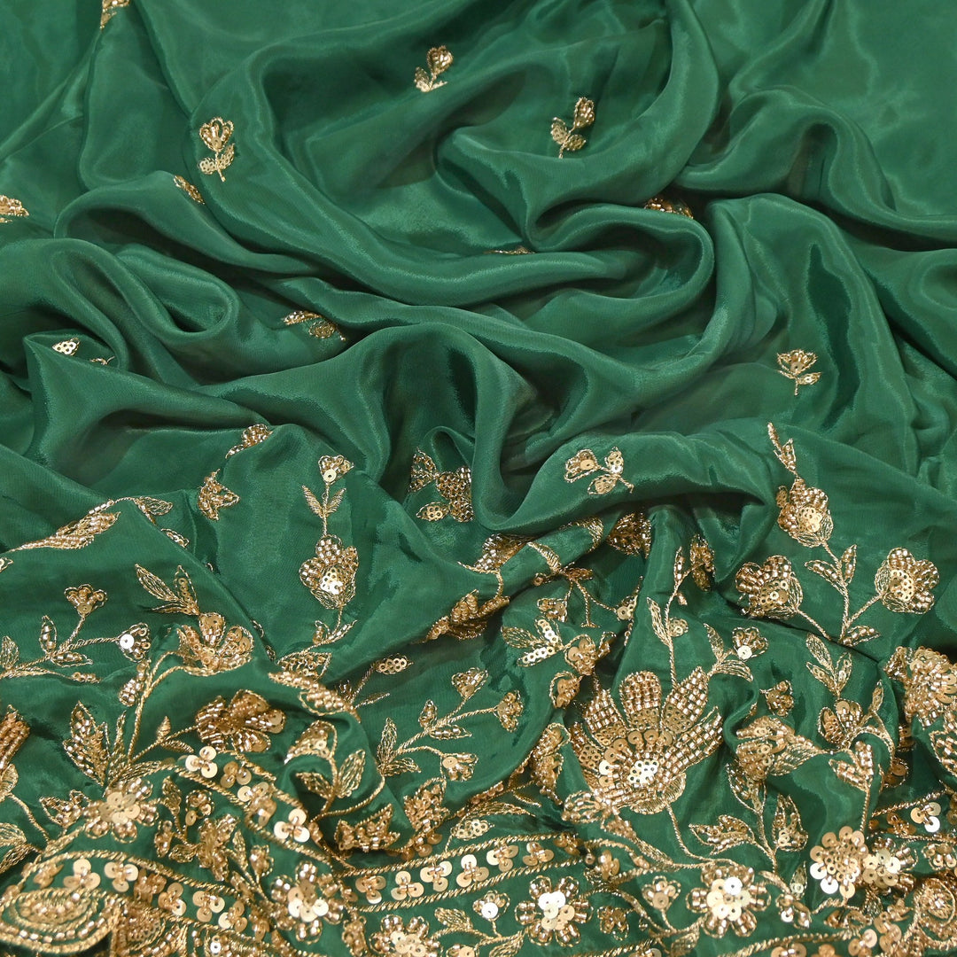 Premium Dyed Crepe Zari & Sequins Embroidery Fabric – Luxury Designer Crepe Fabric for Festive & Party Wear|J76778-1