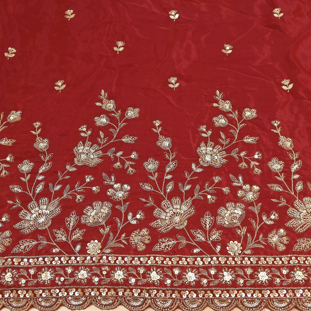Premium Dyed Crepe Zari & Sequins Embroidery Fabric – Luxury Designer Crepe Fabric for Festive & Party Wear|J76778-2