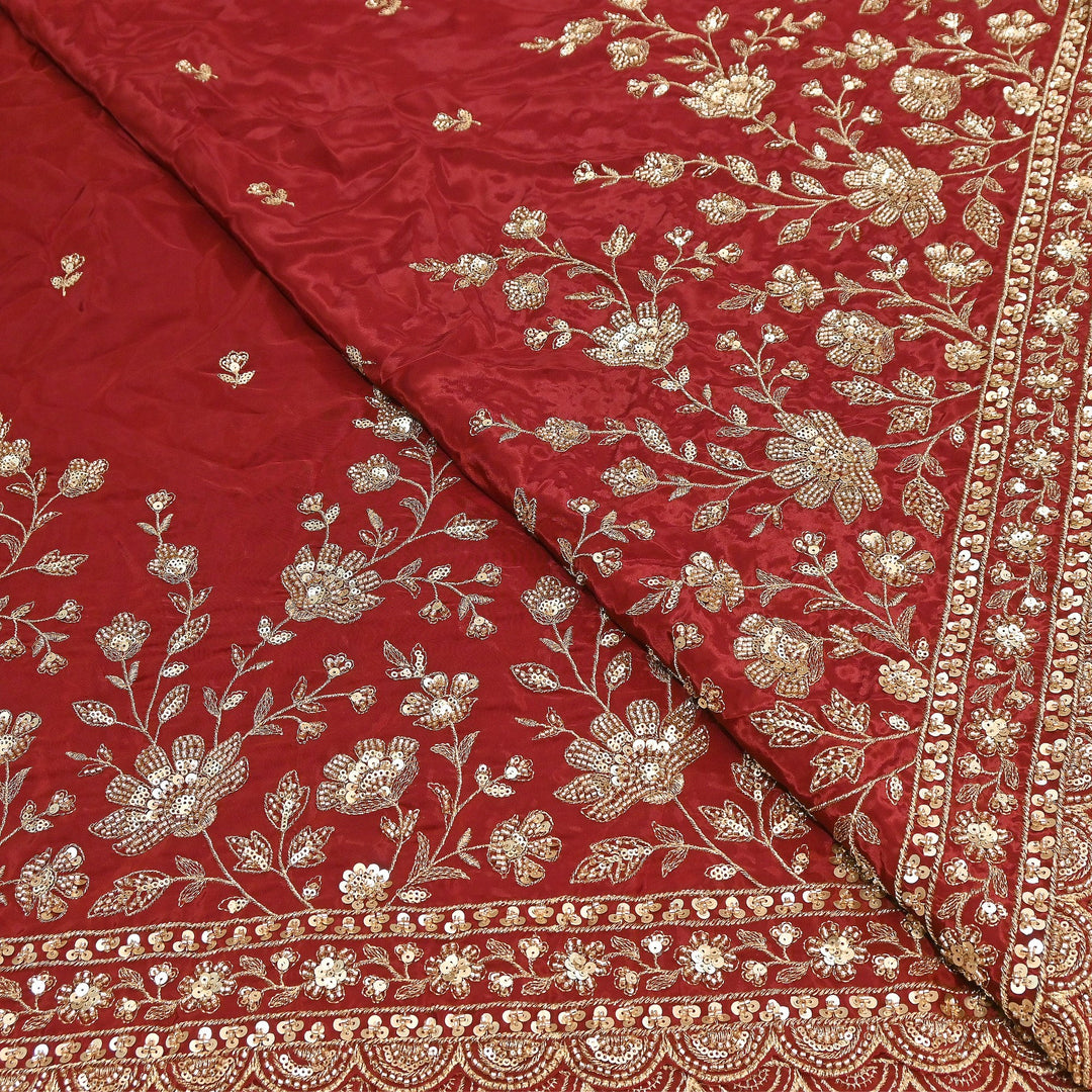 Premium Dyed Crepe Zari & Sequins Embroidery Fabric – Luxury Designer Crepe Fabric for Festive & Party Wear|J76778-2