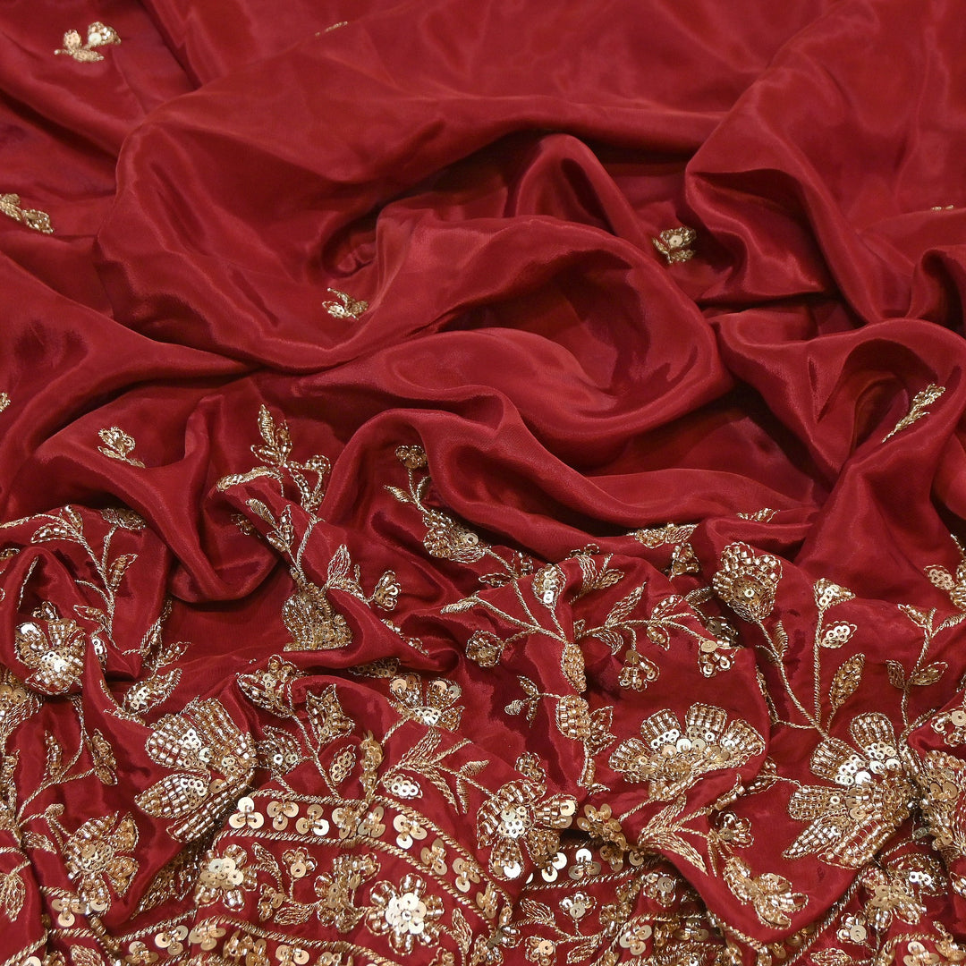 Premium Dyed Crepe Zari & Sequins Embroidery Fabric – Luxury Designer Crepe Fabric for Festive & Party Wear|J76778-2