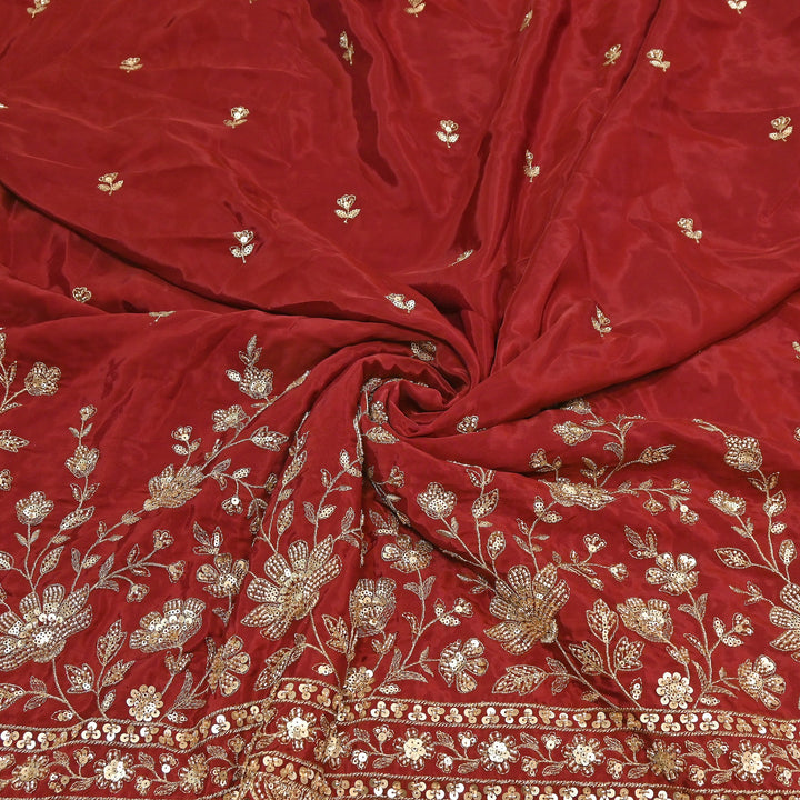 Premium Dyed Crepe Zari & Sequins Embroidery Fabric – Luxury Designer Crepe Fabric for Festive & Party Wear|J76778-2