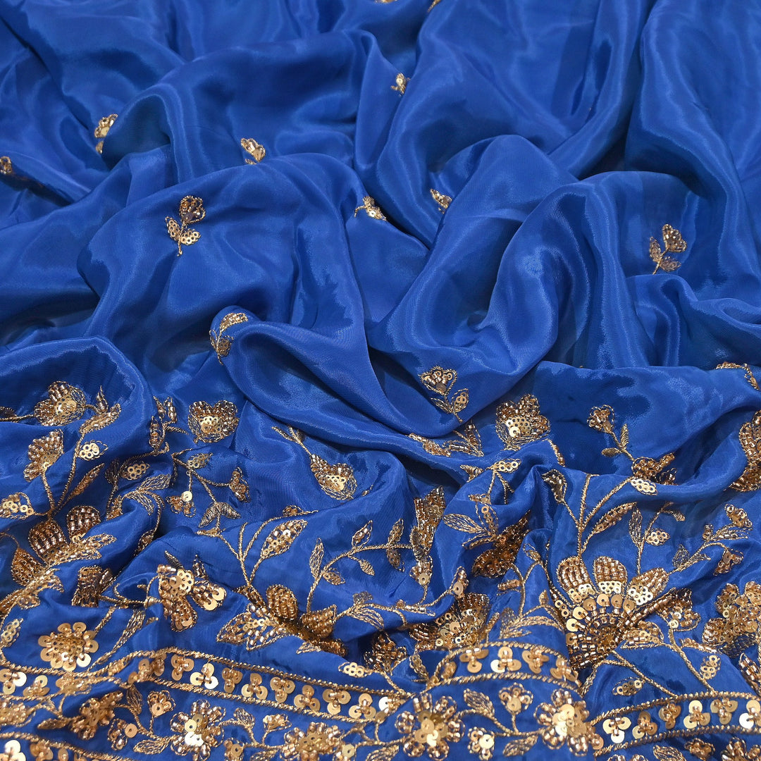 Premium Dyed Crepe Zari & Sequins Embroidery Fabric – Luxury Designer Crepe Fabric for Festive & Party Wear|J76778-3