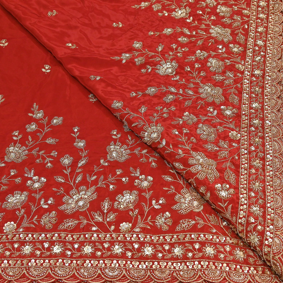 Premium Dyed Crepe Zari & Sequins Embroidery Fabric – Luxury Designer Crepe Fabric for Festive & Party Wear|J76778-4