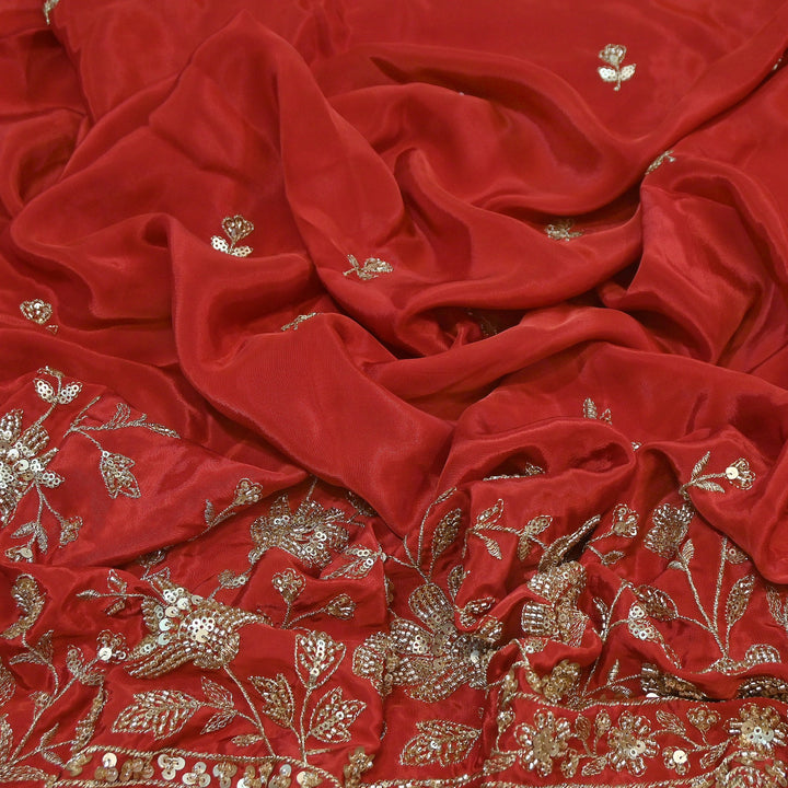 Premium Dyed Crepe Zari & Sequins Embroidery Fabric – Luxury Designer Crepe Fabric for Festive & Party Wear|J76778-4