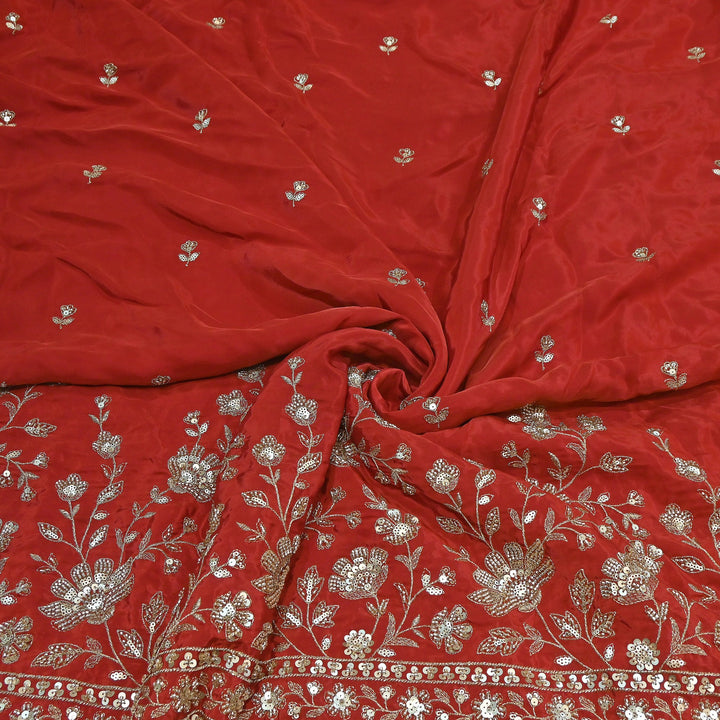 Premium Dyed Crepe Zari & Sequins Embroidery Fabric – Luxury Designer Crepe Fabric for Festive & Party Wear|J76778-4