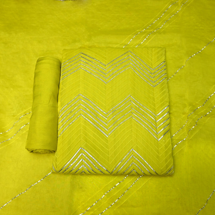 Pure Silk Chanderi Gota Patti Printex Unstitched Suit Set