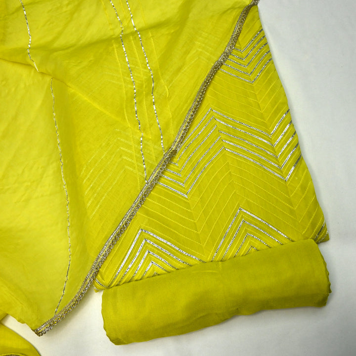 Pure Silk Chanderi Gota Patti Printex Unstitched Suit Set