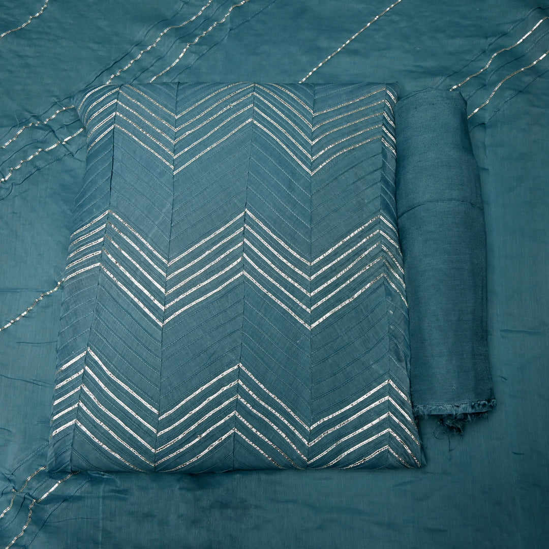 Pure Silk Chanderi Gota Patti Printex Unstitched Suit Set