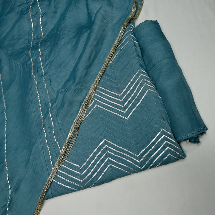 Pure Silk Chanderi Gota Patti Printex Unstitched Suit Set