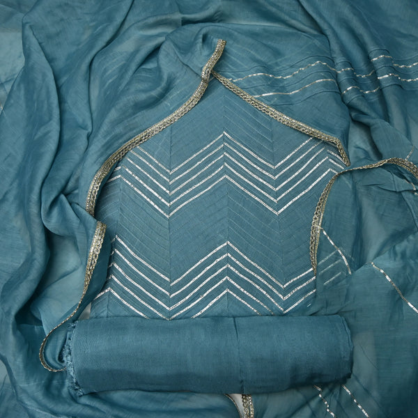 Pure Silk Chanderi Gota Patti Printex Unstitched Suit Set