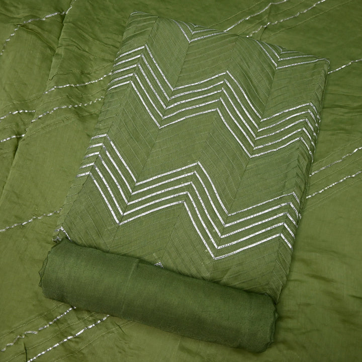 Pure Silk Chanderi Gota Patti Printex Unstitched Suit Set
