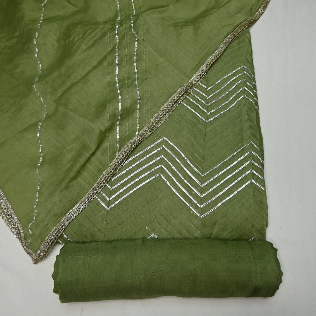 Pure Silk Chanderi Gota Patti Printex Unstitched Suit Set