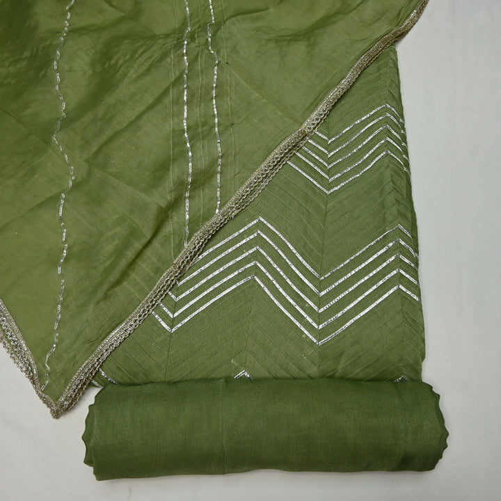 Pure Silk Chanderi Gota Patti Printex Unstitched Suit Set