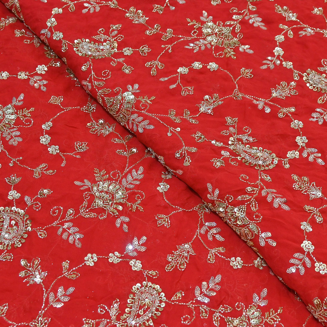 Premium Dyed Viscose Georgette Zari, Sequins & Moti Embroidery Fabric – Luxury Designer Fabric| V20938-1