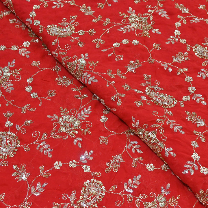 Premium Dyed Viscose Georgette Zari, Sequins & Moti Embroidery Fabric – Luxury Designer Fabric| V20938-1
