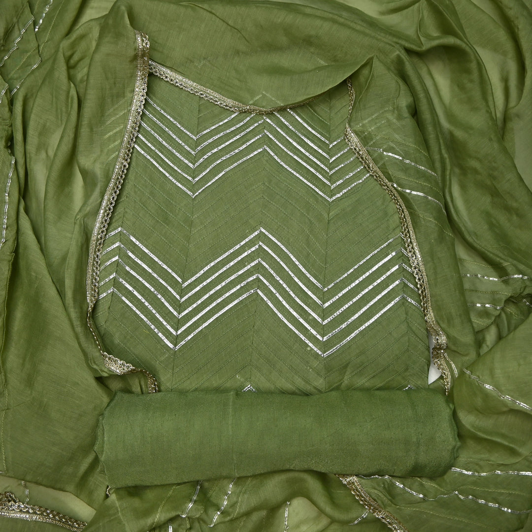 Pure Silk Chanderi Gota Patti Printex Unstitched Suit Set