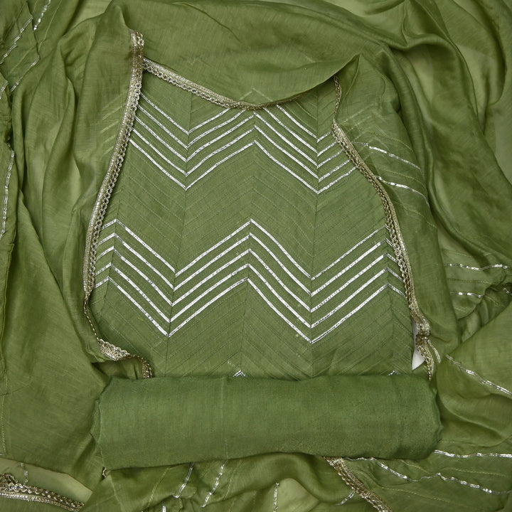 Pure Silk Chanderi Gota Patti Printex Unstitched Suit Set