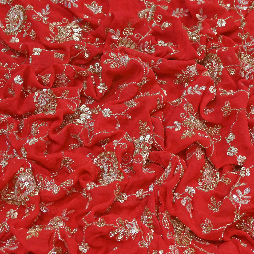Premium Dyed Viscose Georgette Zari, Sequins & Moti Embroidery Fabric – Luxury Designer Fabric| V20938-1