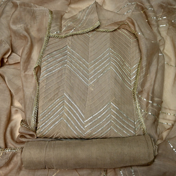 Pure Silk Chanderi Gota Patti Printex Unstitched Suit Set