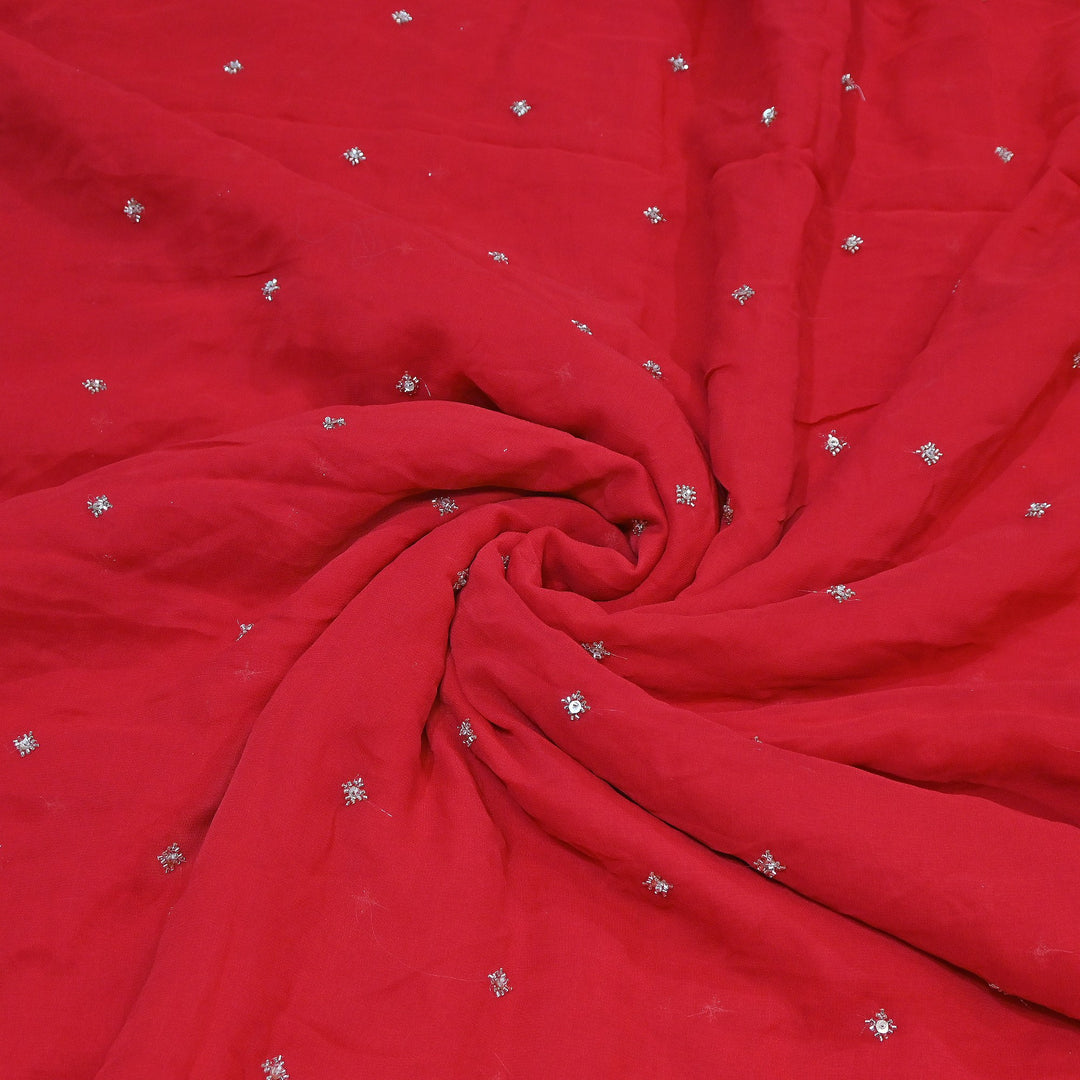 Premium Dyed Viscose Georgette Moti  & Sequins Embroidery Fabric – Luxury Designer Fabric| V20943-1