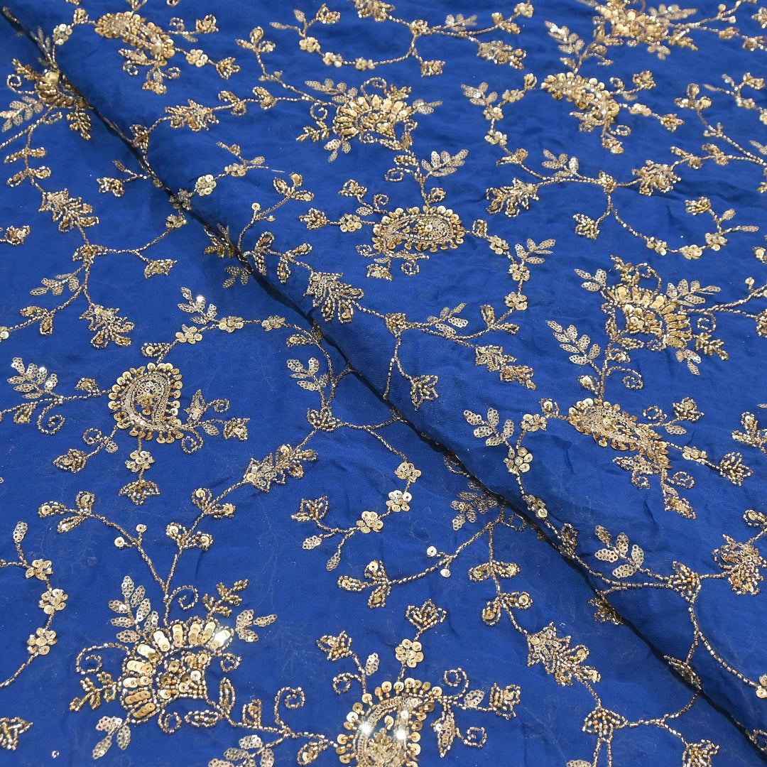 Premium Dyed Viscose Georgette Zari, Sequins & Moti Embroidery Fabric – Luxury Designer Fabric| V20938-2