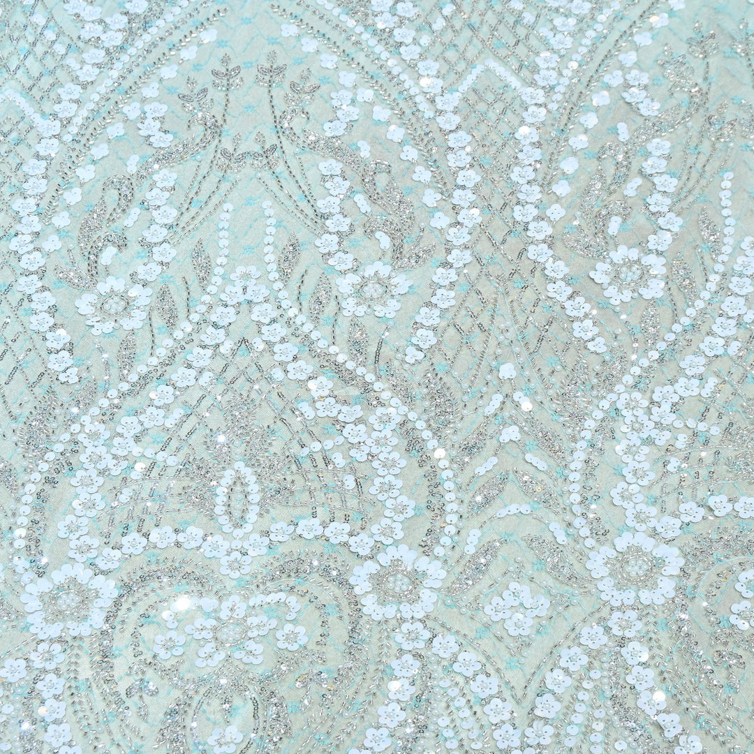 Premium Imported Heavy Sequins & Beaded Embroidery Work Net Fabric 60" | AF6811-01