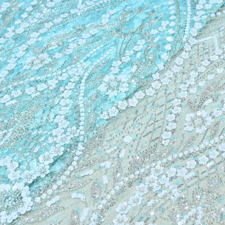 Premium Imported Heavy Sequins & Beaded Embroidery Work Net Fabric 60" | AF6811-01