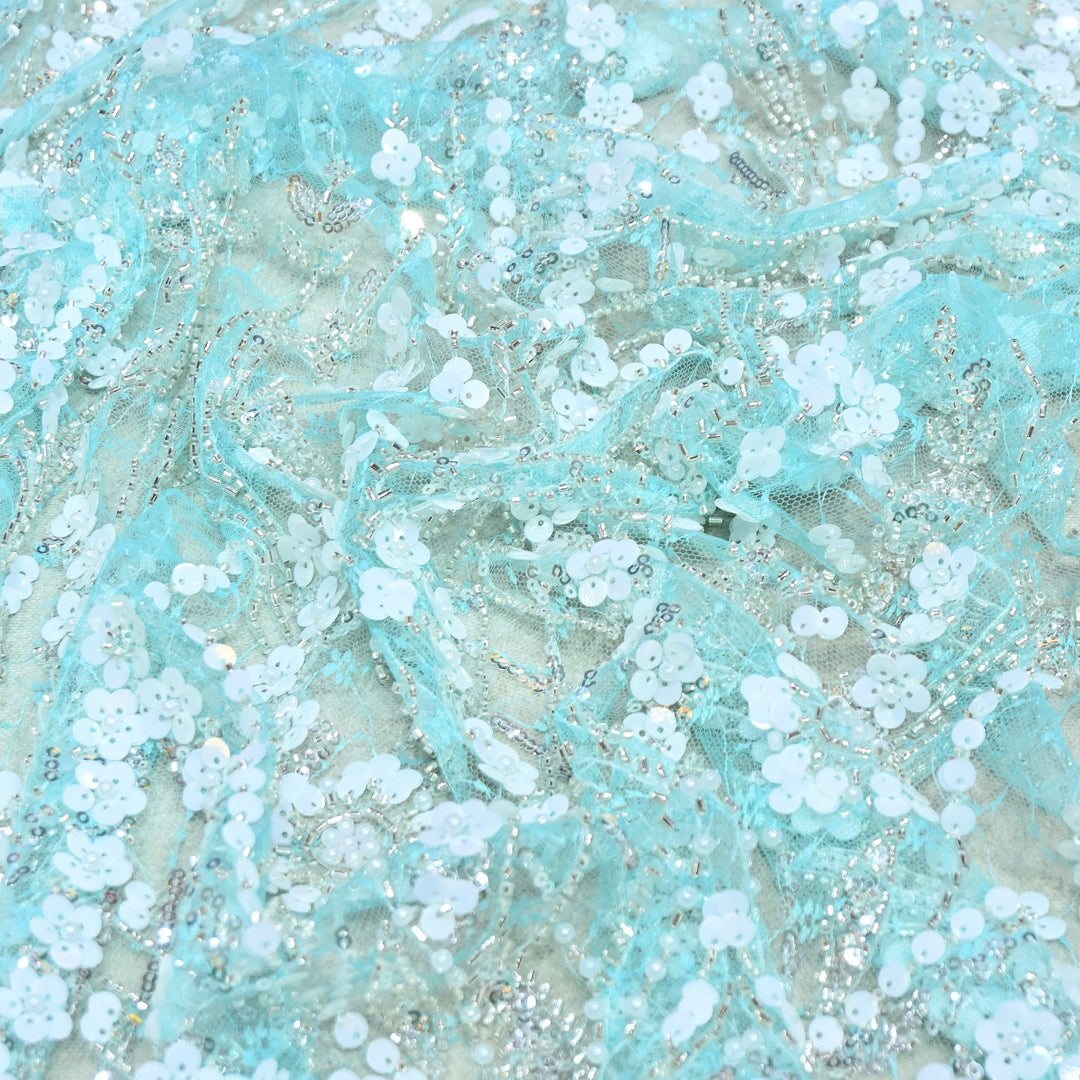 Premium Imported Heavy Sequins & Beaded Embroidery Work Net Fabric 60" | AF6811-01