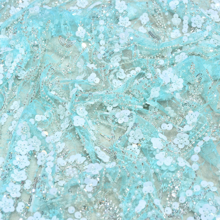 Premium Imported Heavy Sequins & Beaded Embroidery Work Net Fabric 60" | AF6811-01