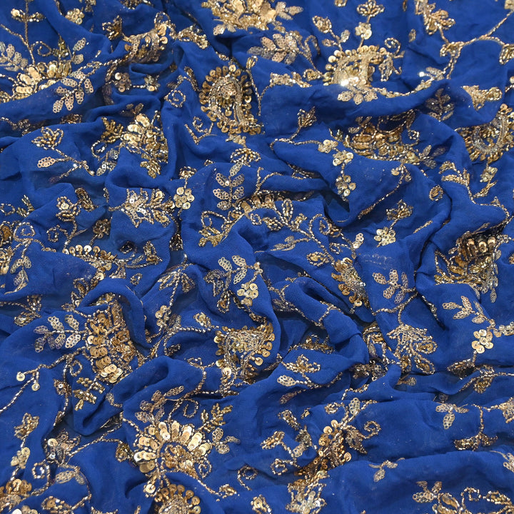 Premium Dyed Viscose Georgette Zari, Sequins & Moti Embroidery Fabric – Luxury Designer Fabric| V20938-2