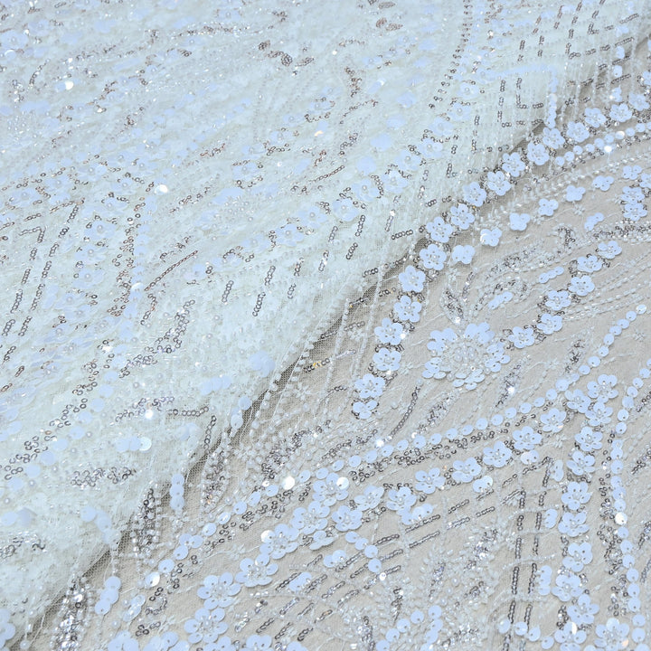 Premium Imported Heavy Sequins & Beaded Embroidery Work Net Fabric 60" | AF6811-02