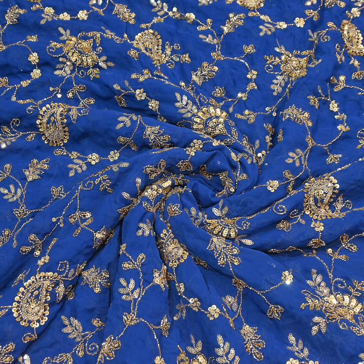 Premium Dyed Viscose Georgette Zari, Sequins & Moti Embroidery Fabric – Luxury Designer Fabric| V20938-2