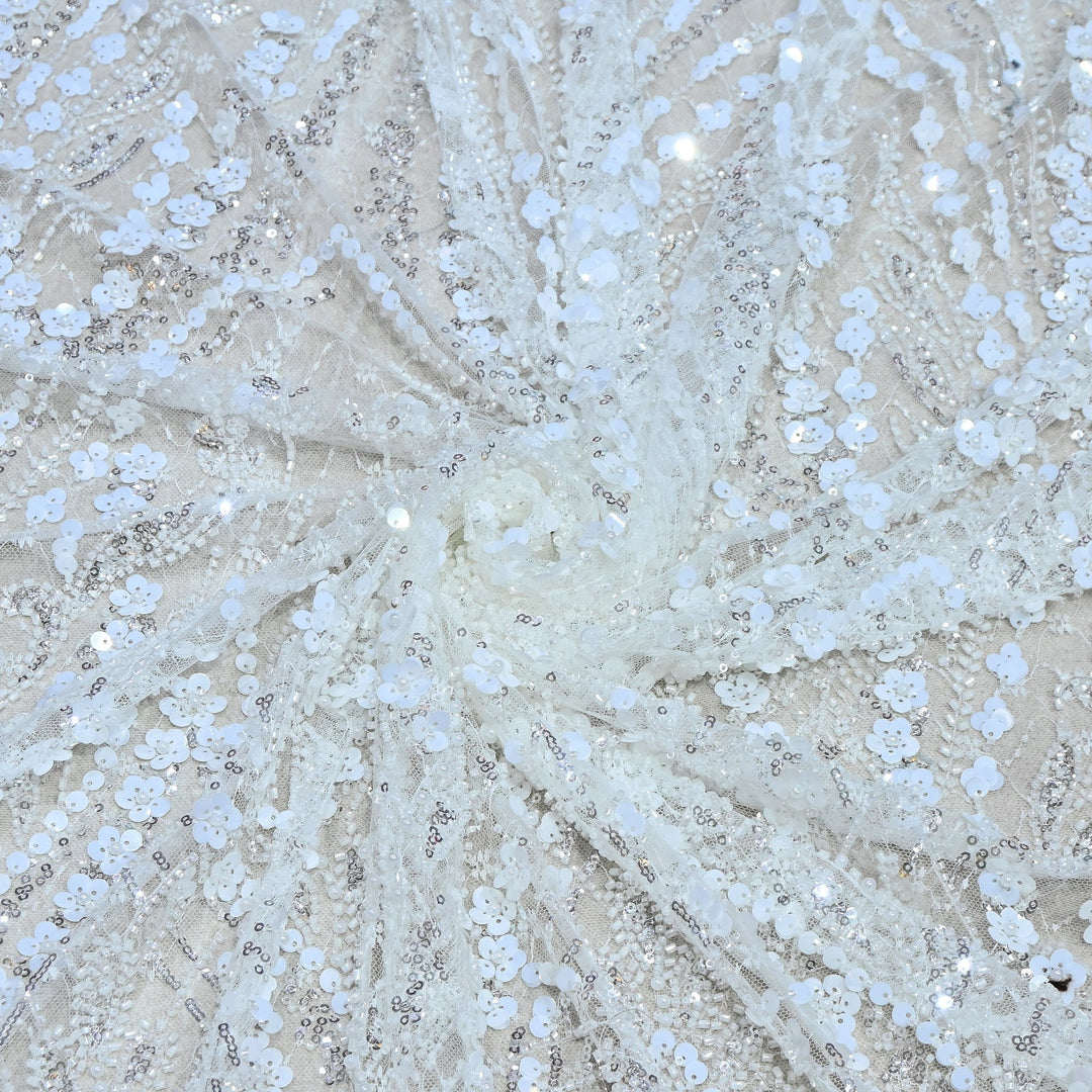 Premium Imported Heavy Sequins & Beaded Embroidery Work Net Fabric 60" | AF6811-02