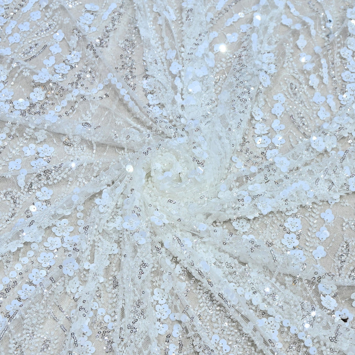 Premium Imported Heavy Sequins & Beaded Embroidery Work Net Fabric 60" | AF6811-02