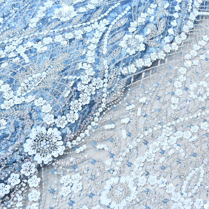 Premium Imported Heavy Sequins & Beaded Embroidery Work Net Fabric 60" | AF6811-03