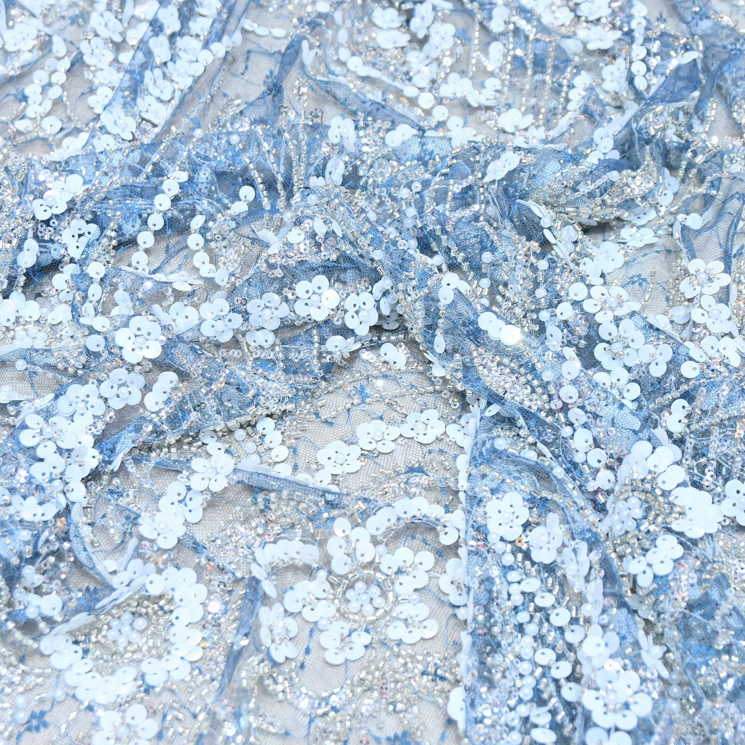 Premium Imported Heavy Sequins & Beaded Embroidery Work Net Fabric 60" | AF6811-03