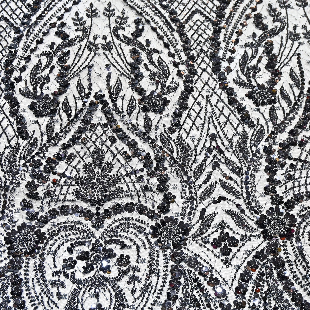 Premium Imported Heavy Sequins & Beaded Embroidery Work Net Fabric 60" | AF6811-04