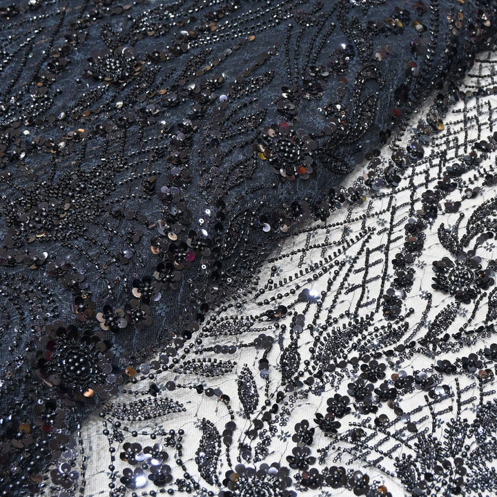 Premium Imported Heavy Sequins & Beaded Embroidery Work Net Fabric 60" | AF6811-04