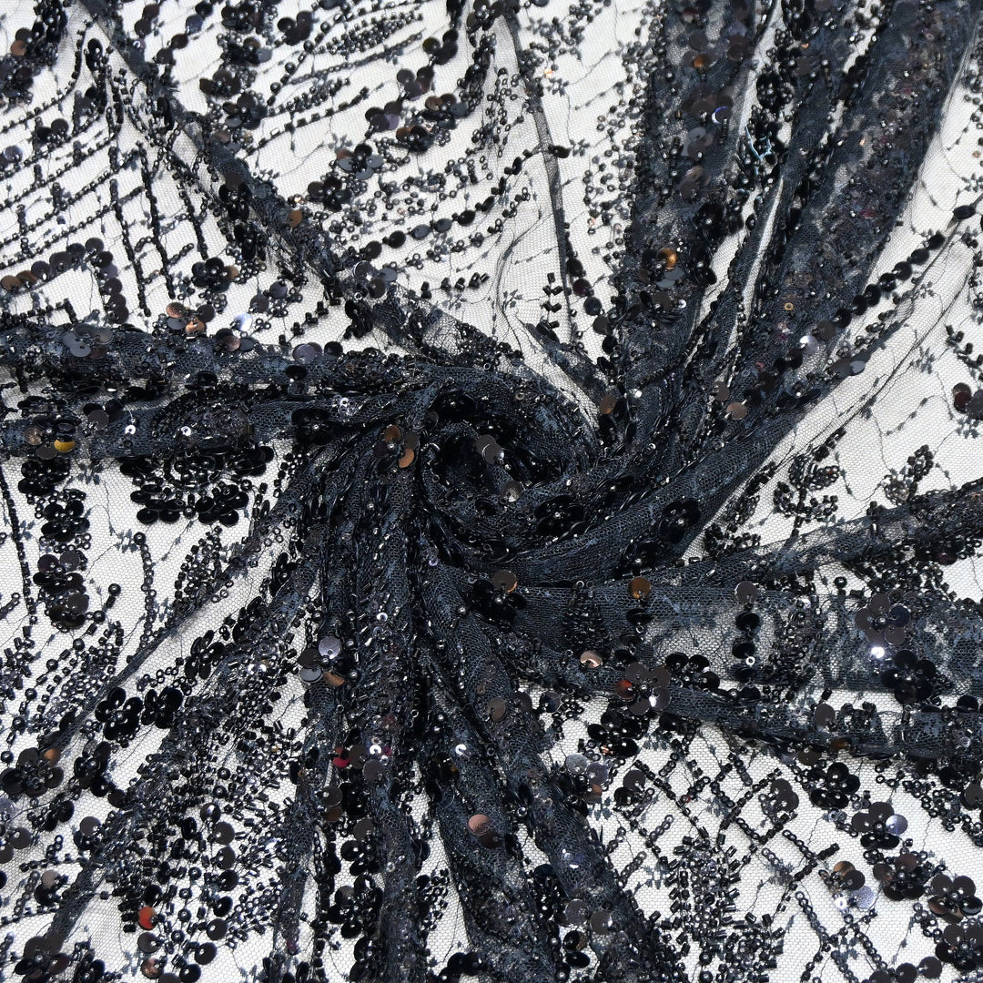 Premium Imported Heavy Sequins & Beaded Embroidery Work Net Fabric 60" | AF6811-04