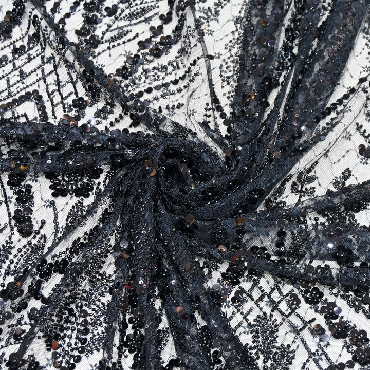 Premium Imported Heavy Sequins & Beaded Embroidery Work Net Fabric 60" | AF6811-04