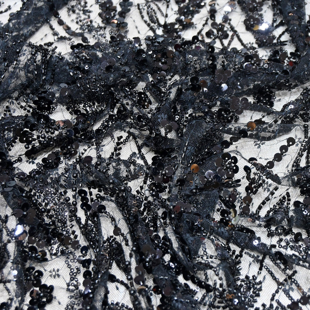 Premium Imported Heavy Sequins & Beaded Embroidery Work Net Fabric 60" | AF6811-04