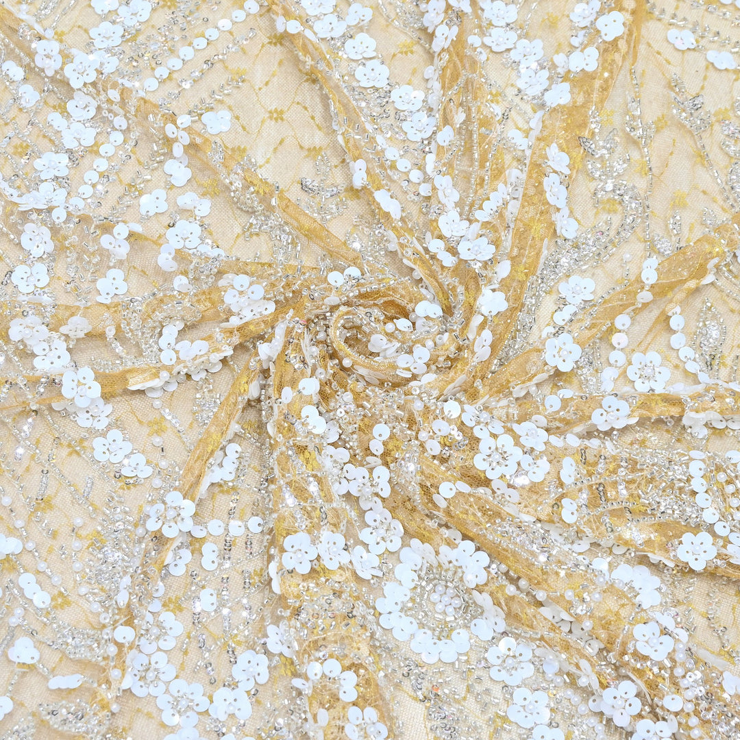 Premium Imported Heavy Sequins & Beaded Embroidery Work Net Fabric 60" | AF6811-05
