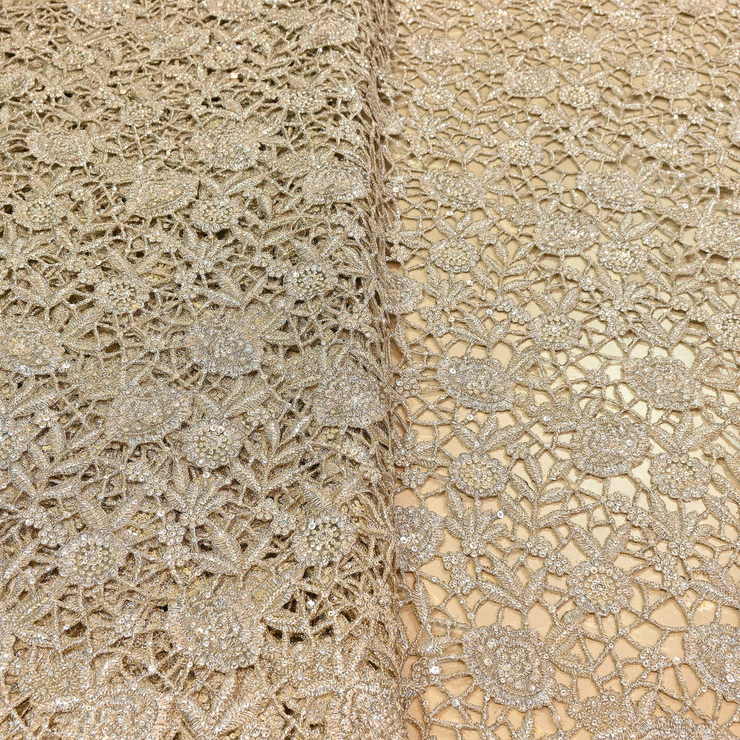 Premium Dyed Net Cutwork Zari & Sequins Embroidery Fabric – Luxury Designer Net Fabric | EB00820