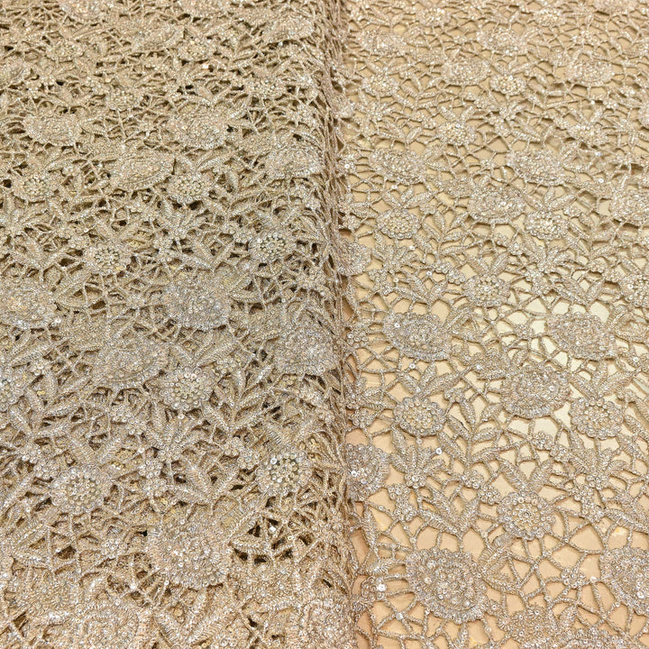 Premium Dyed Net Cutwork Zari & Sequins Embroidery Fabric – Luxury Designer Net Fabric | EB00820