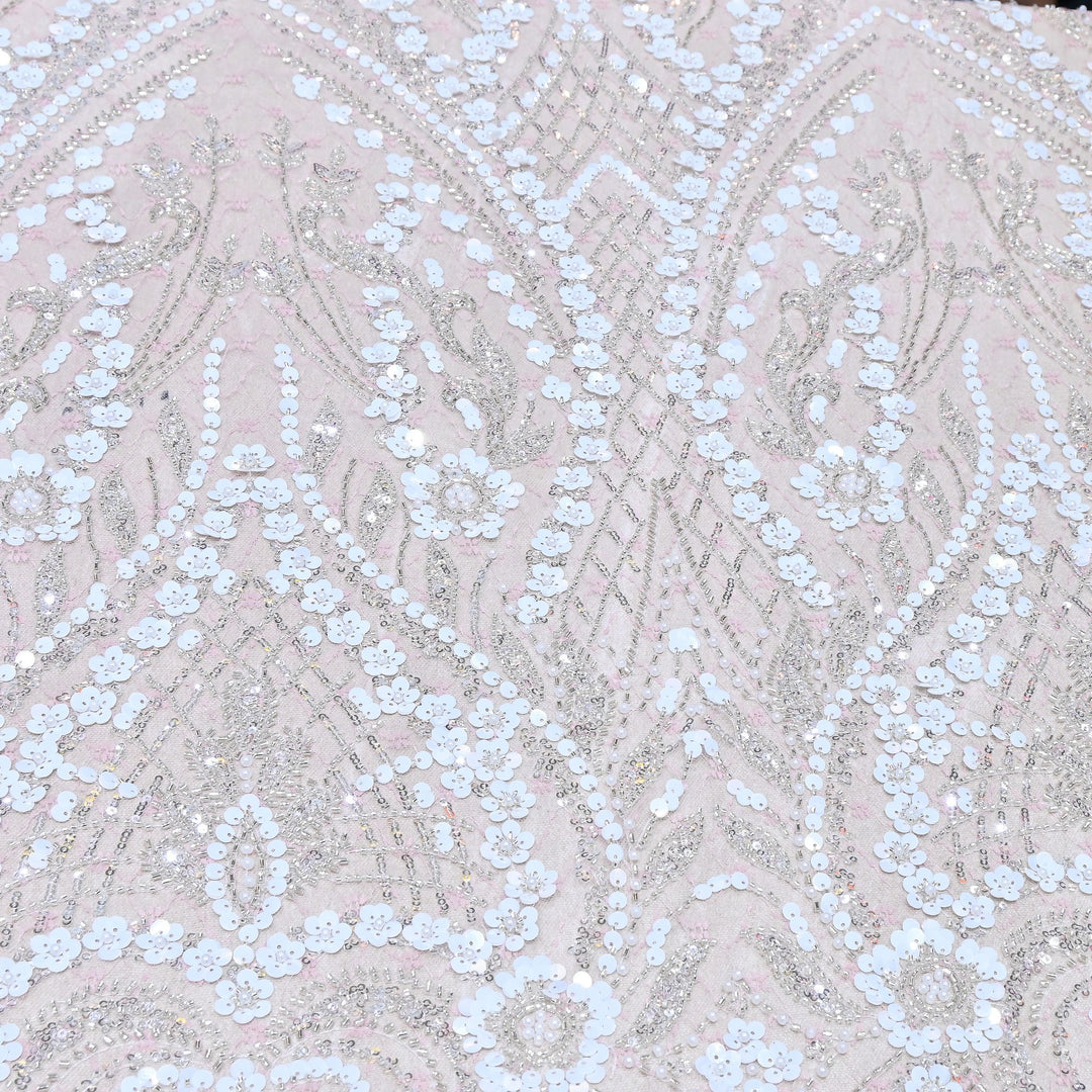 Premium Imported Heavy Sequins & Beaded Embroidery Work Net Fabric 60" | AF6811-06