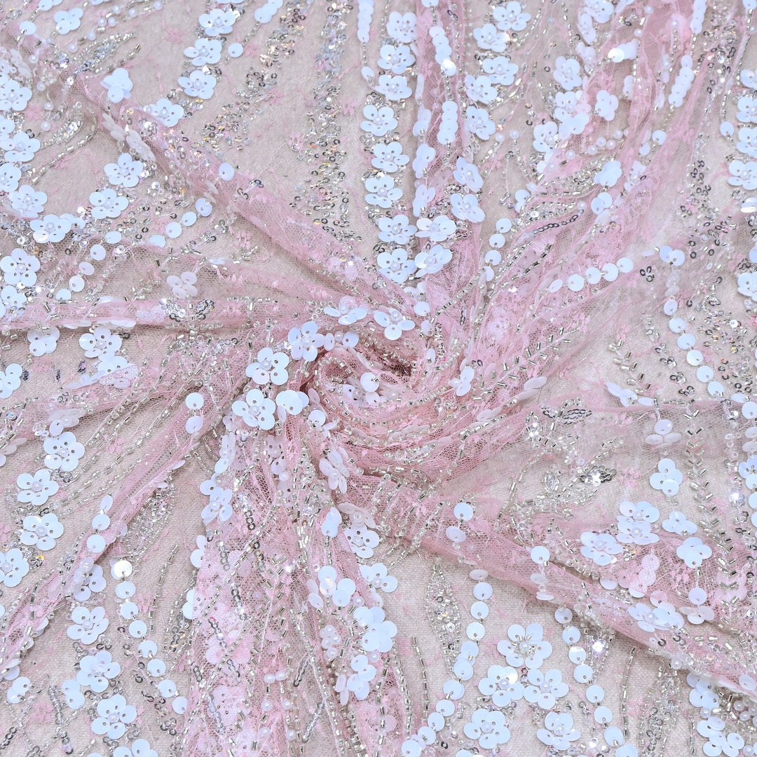 Premium Imported Heavy Sequins & Beaded Embroidery Work Net Fabric 60" | AF6811-06